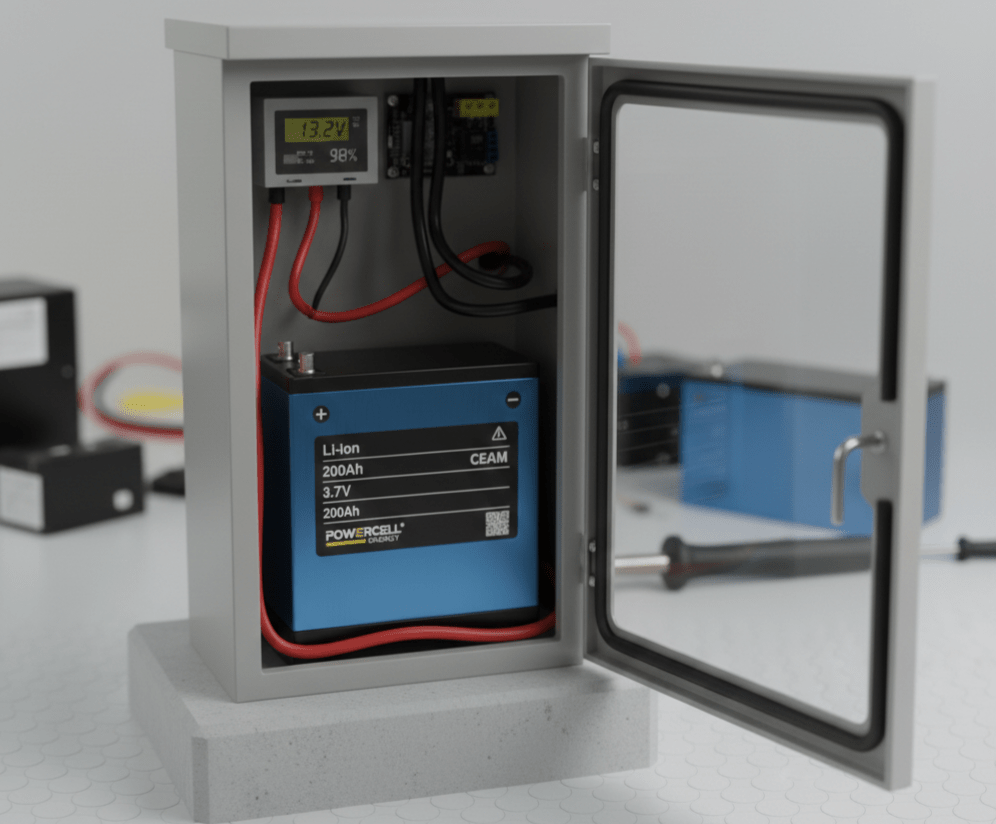 Battery energy storage powering a solar street light at night