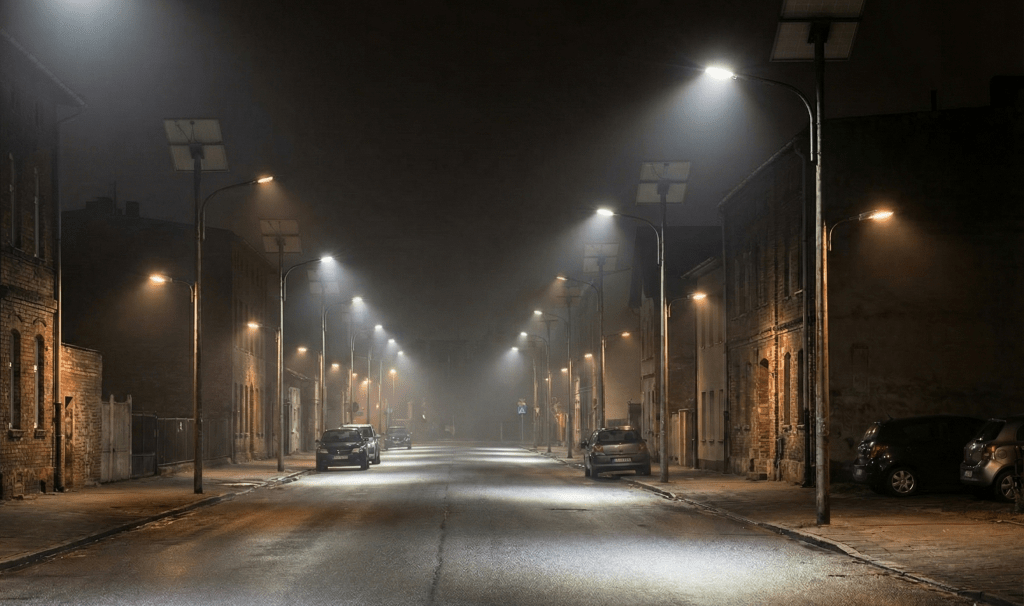 Solar street light dimming profile showing lower output later at night