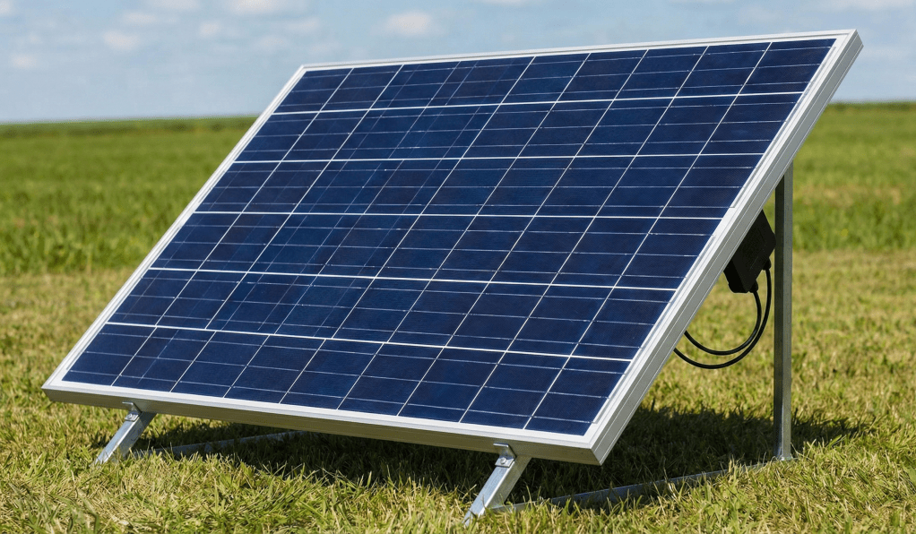 Perovskite-silicon tandem solar panel powering a solar street light